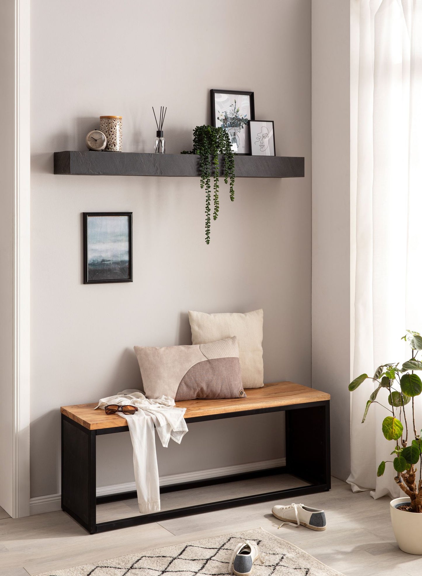 Nancy's Cidadelhe Wandplank - Wandrek - Zwevende Plank - Antraciet - Mangohout - 120 x 20 x 10 cm