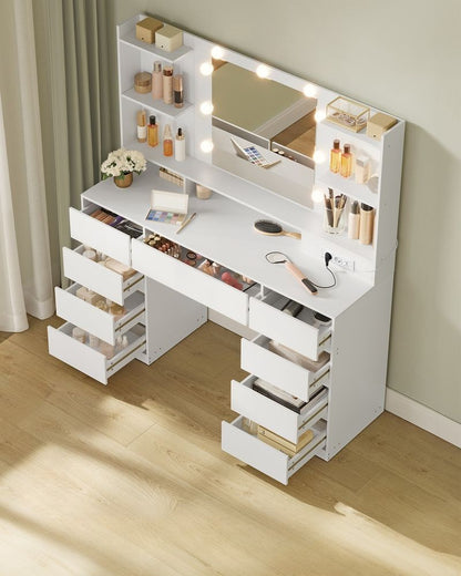 Nancy's Pantelleria Kaptafel - Make Up Tafel met Spiegel en Verlichting - Wit - ± 105 x 40 x 145 cm