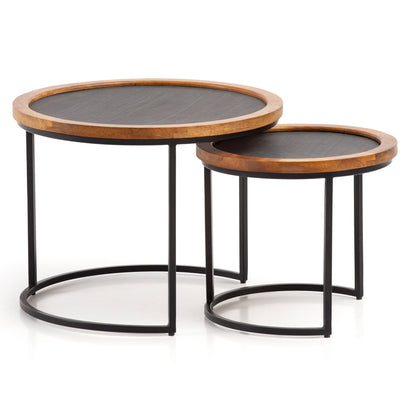Nancy's Valfurva Salontafel Set - Bijzettafels - Koffietafels - Rond - Massief Mangohout / Staal