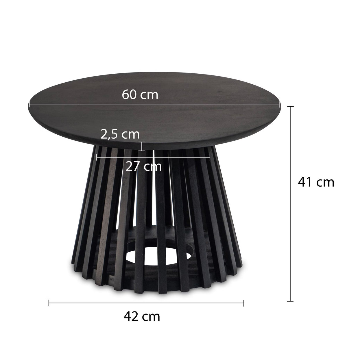 Nancy's Turi Salontafel - Koffietafel - Bijzettafel - Rond - Zwart - Massief Mangohout - ± 60 x 60 x 40 cm