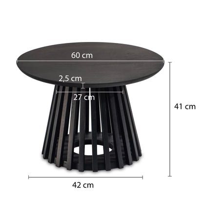 Nancy's Turi Salontafel - Koffietafel - Bijzettafel - Rond - Zwart - Massief Mangohout - ± 60 x 60 x 40 cm