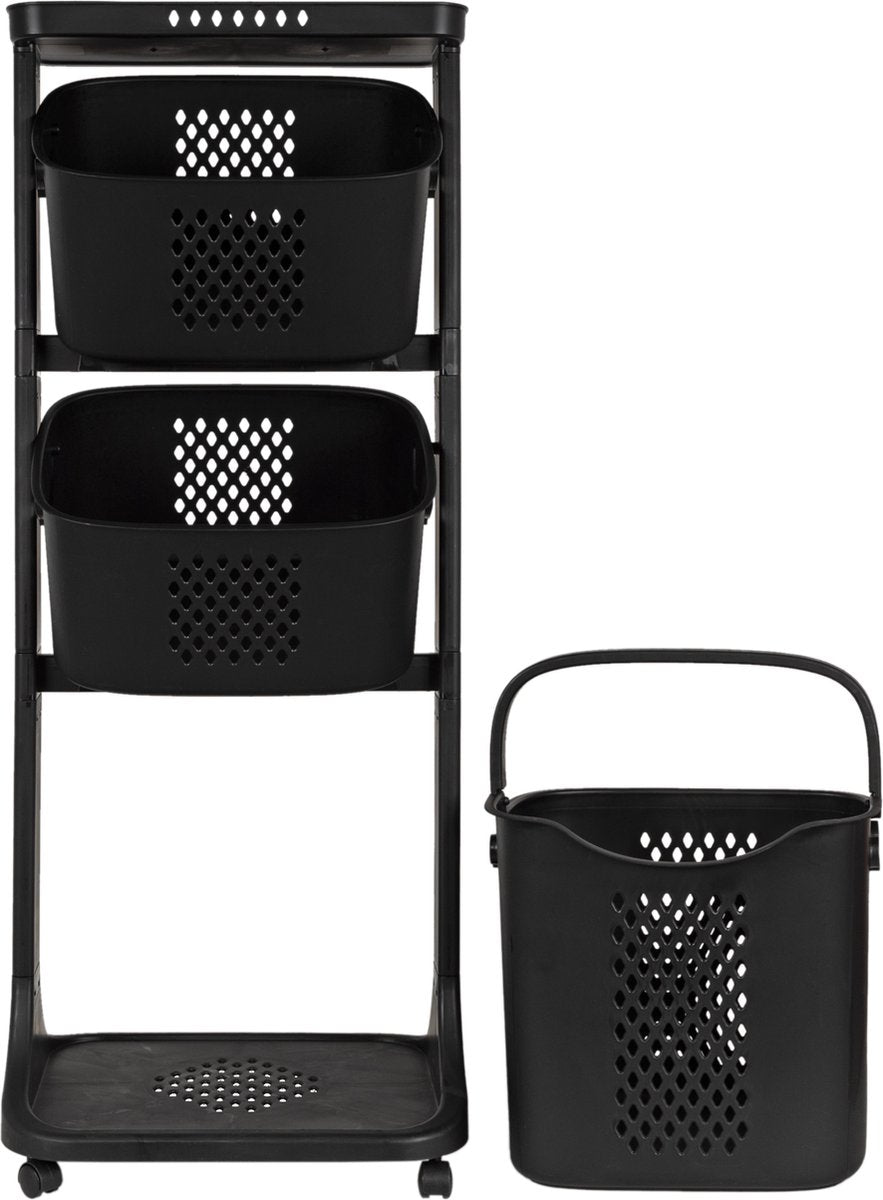 Eleganca Mobile laundry basket with three compartments Black