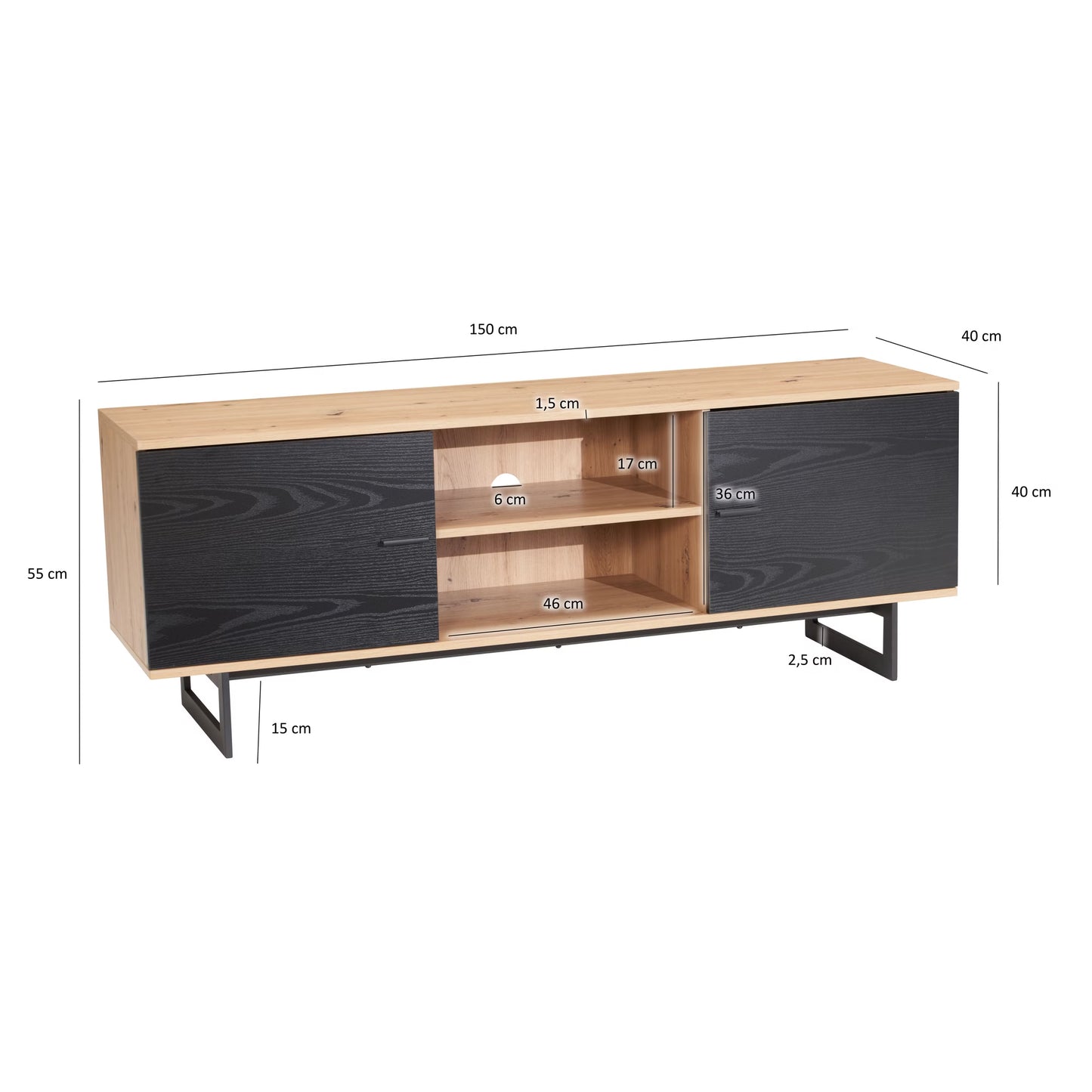 Nancy's Monfumo TV Meubel - TV Kast - Lowboard - Eiken - 150 x 40 x 55 cm