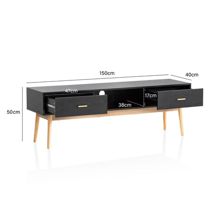 Nancy's Monguelfo TV Kast - TV Meubel - Lowboard - Zwart - Eikenhout - 150 x 40 x 50 cm