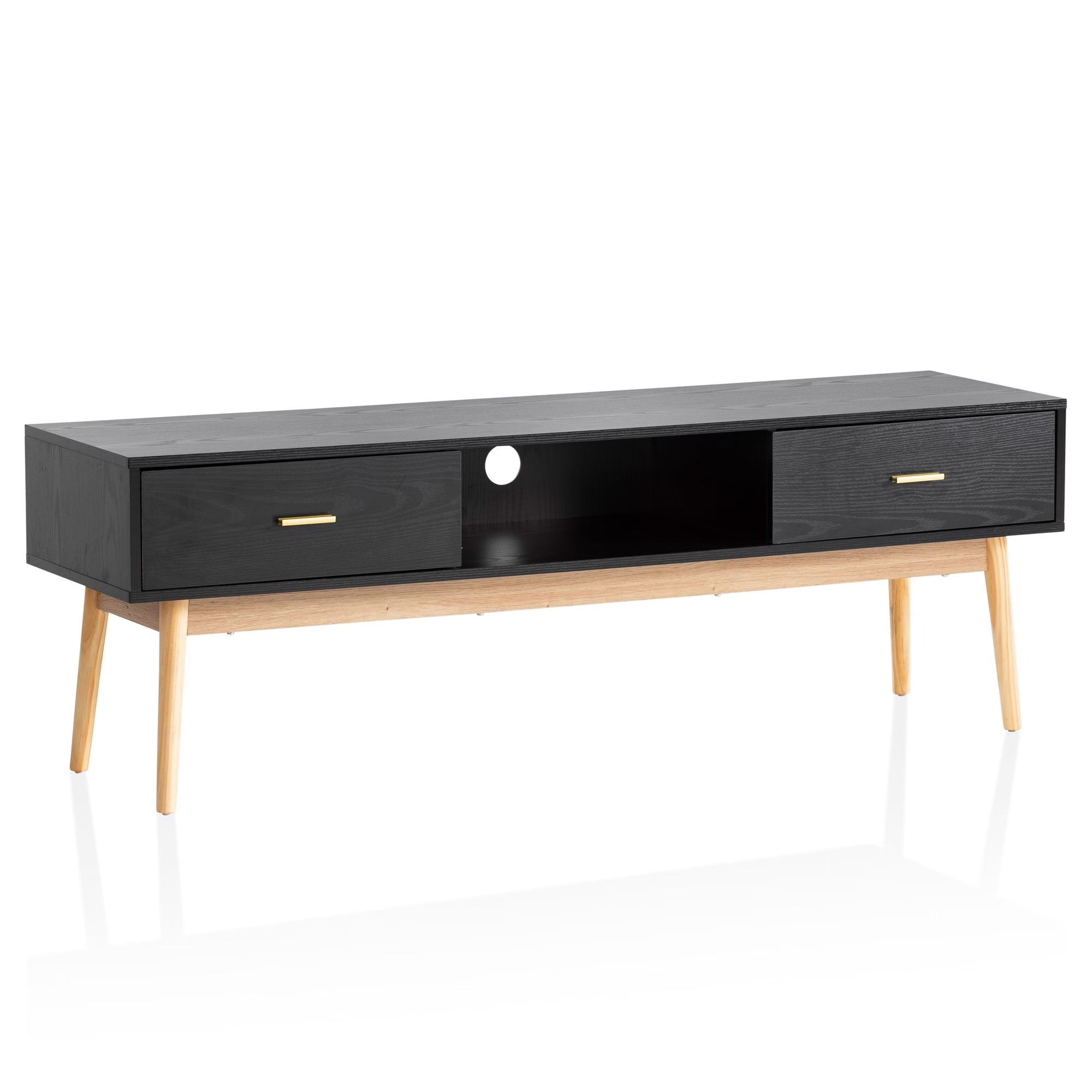 Nancy's Monguelfo TV Kast - TV Meubel - Lowboard - Zwart - Eikenhout - 150 x 40 x 50 cm