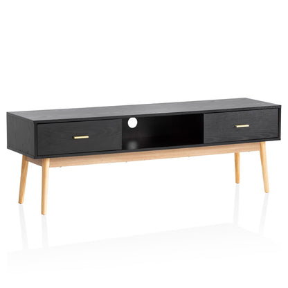 Nancy's Monguelfo TV Kast - TV Meubel - Lowboard - Zwart - Eikenhout - 150 x 40 x 50 cm