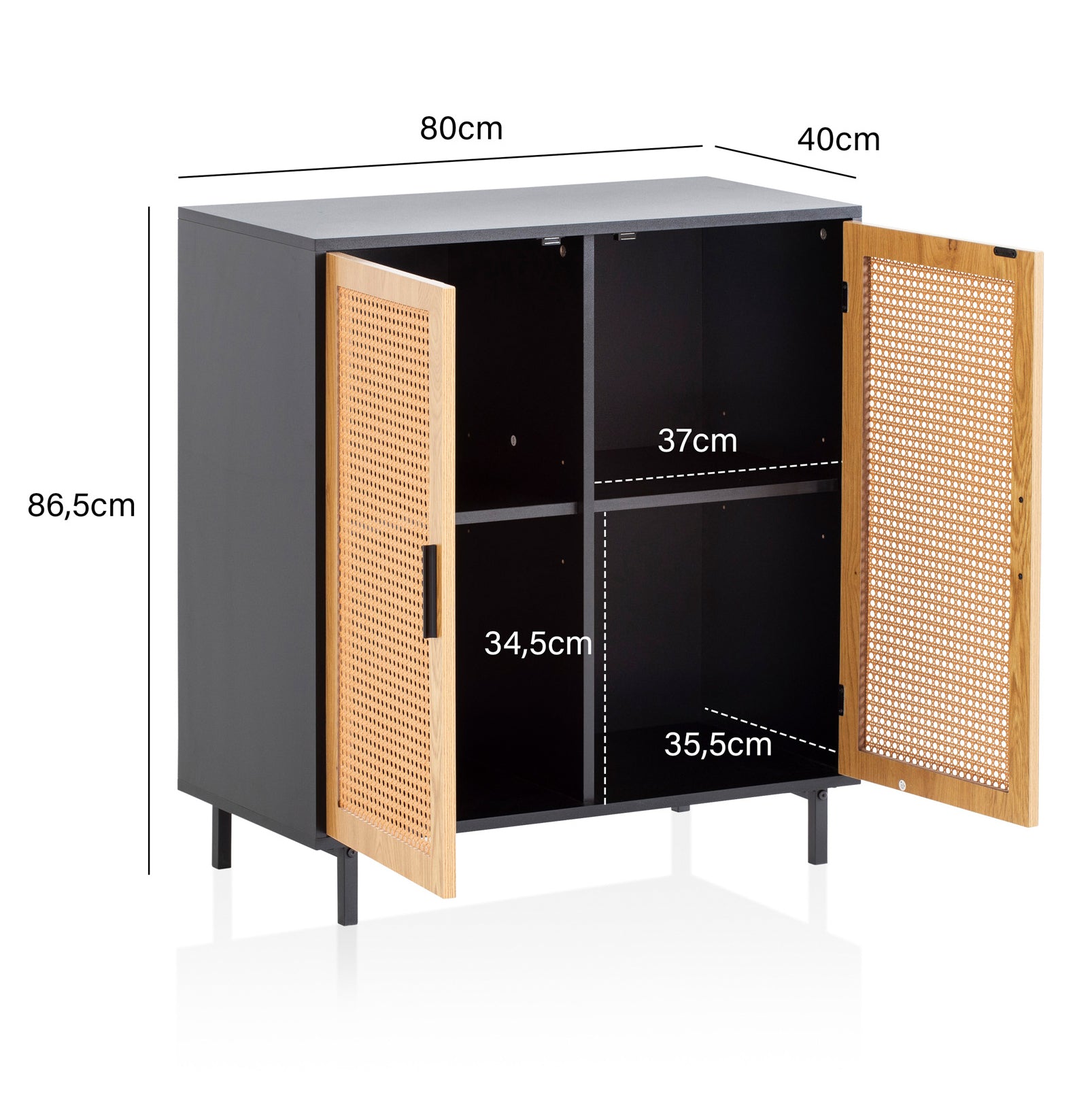 Nancy's Populo Commode - Dressoir - Sideboard - Opbergkast - Zwart / Bruin - Rotan - ± 80 x 40 x 85 cm