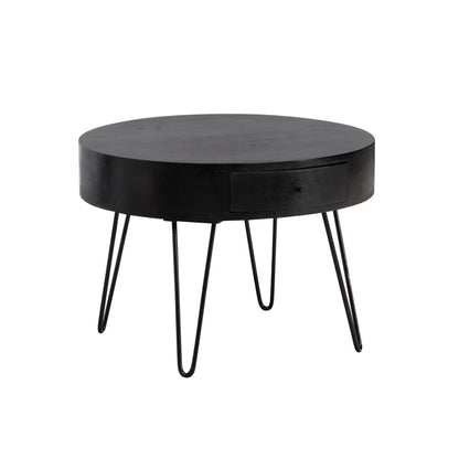 Nancy's Udine Salontafel - Koffietafel - Bijzettafel - Rond - Zwart - Massief Mangohout - ± 60 x 60 x 45 cm