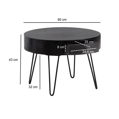 Nancy's Udine Salontafel - Koffietafel - Bijzettafel - Rond - Zwart - Massief Mangohout - ± 60 x 60 x 45 cm