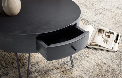 Nancy's Udine Salontafel - Koffietafel - Bijzettafel - Rond - Zwart - Massief Mangohout - ± 60 x 60 x 45 cm