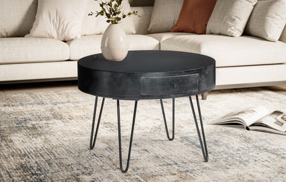 Nancy's Udine Salontafel - Koffietafel - Bijzettafel - Rond - Zwart - Massief Mangohout - ± 60 x 60 x 45 cm