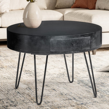 Nancy's Udine Salontafel - Koffietafel - Bijzettafel - Rond - Zwart - Massief Mangohout - ± 60 x 60 x 45 cm