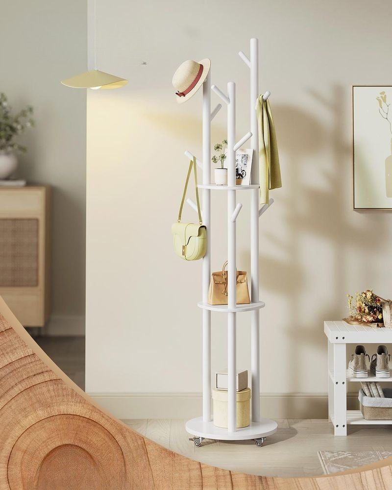 Nancy's Moltrasio Staande Kapstok - Garderoberek - Wit - Rubberhout - 175 cm Hoog