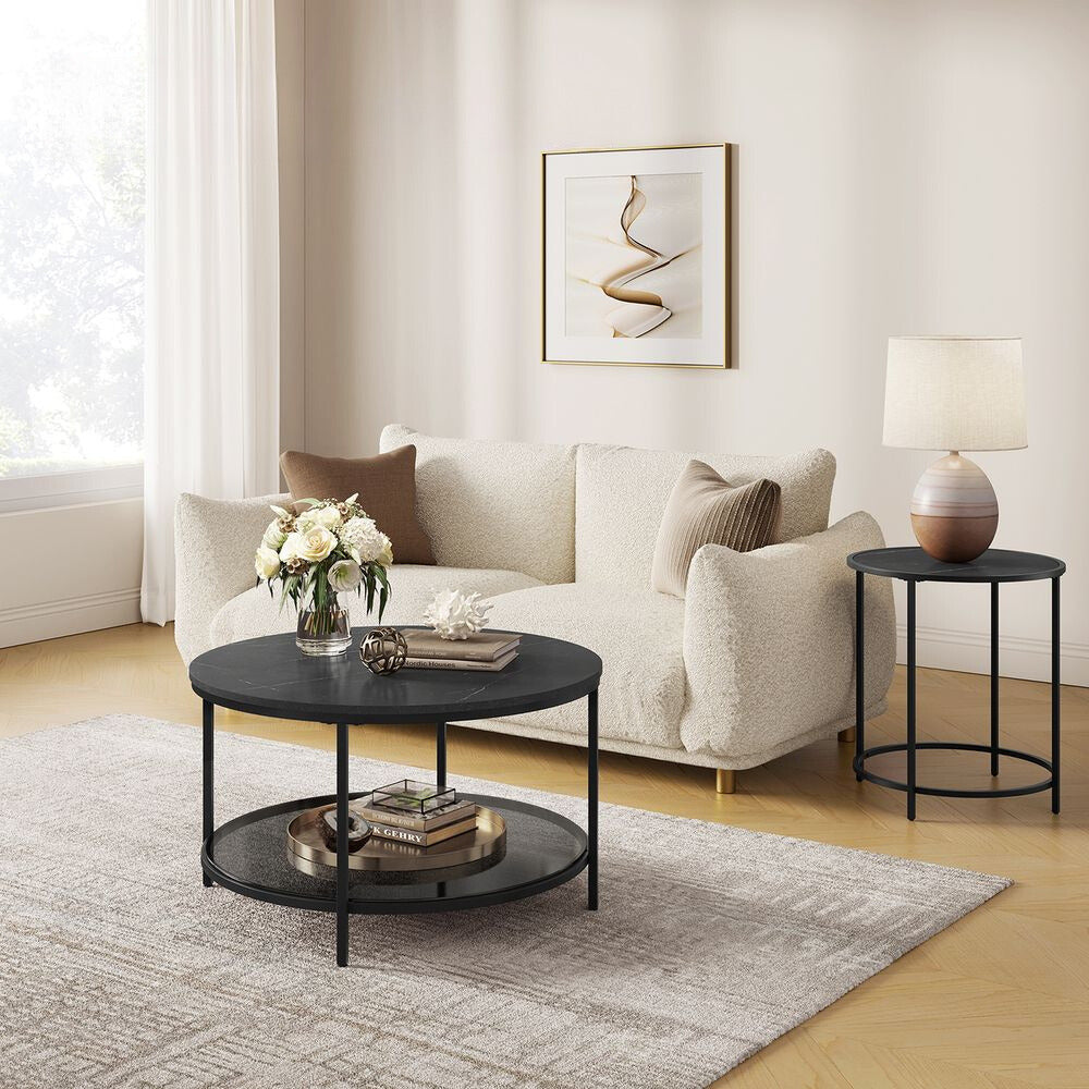 Nancy's Axminster Salontafel Met Zwart Marmerlook Tafelblad - Zwart - Staal - Modern - 80 x 44,5 cm