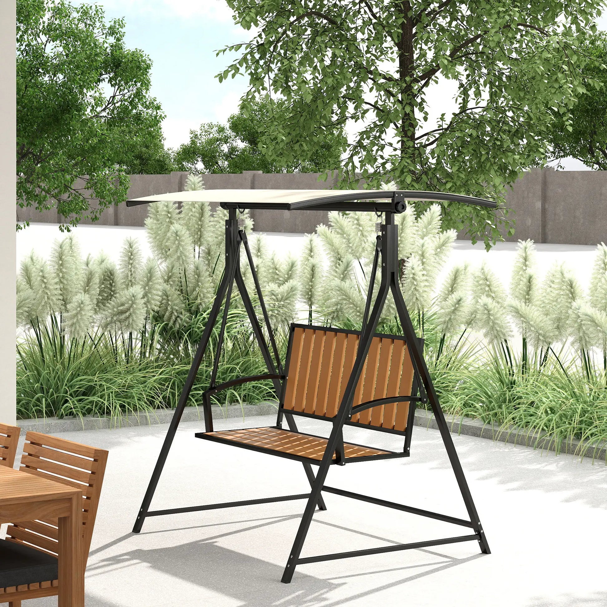 Nancy's Corbetta Schommelbank - Tuinschommel - Hollywood Schommel - Zwart / Beige - ± 140 x 110 x 160 cm