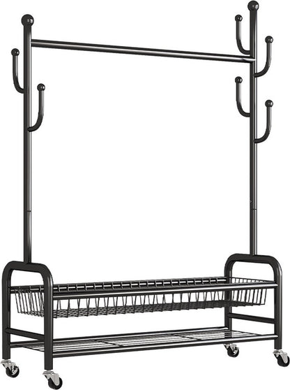 Eleganca Kledingrek - Kledingstang - Garderoberek - Met 6 Ophanghaken - Zwart - Staal - 120 x 35 x 172 cm