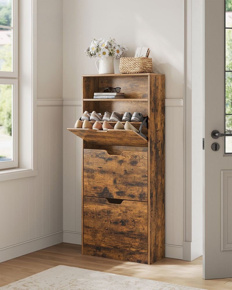 Nancy's Brenzone Schoenenkast - Schoenenrek - Vintage Bruin - ± 60 x 25 x 140 cm