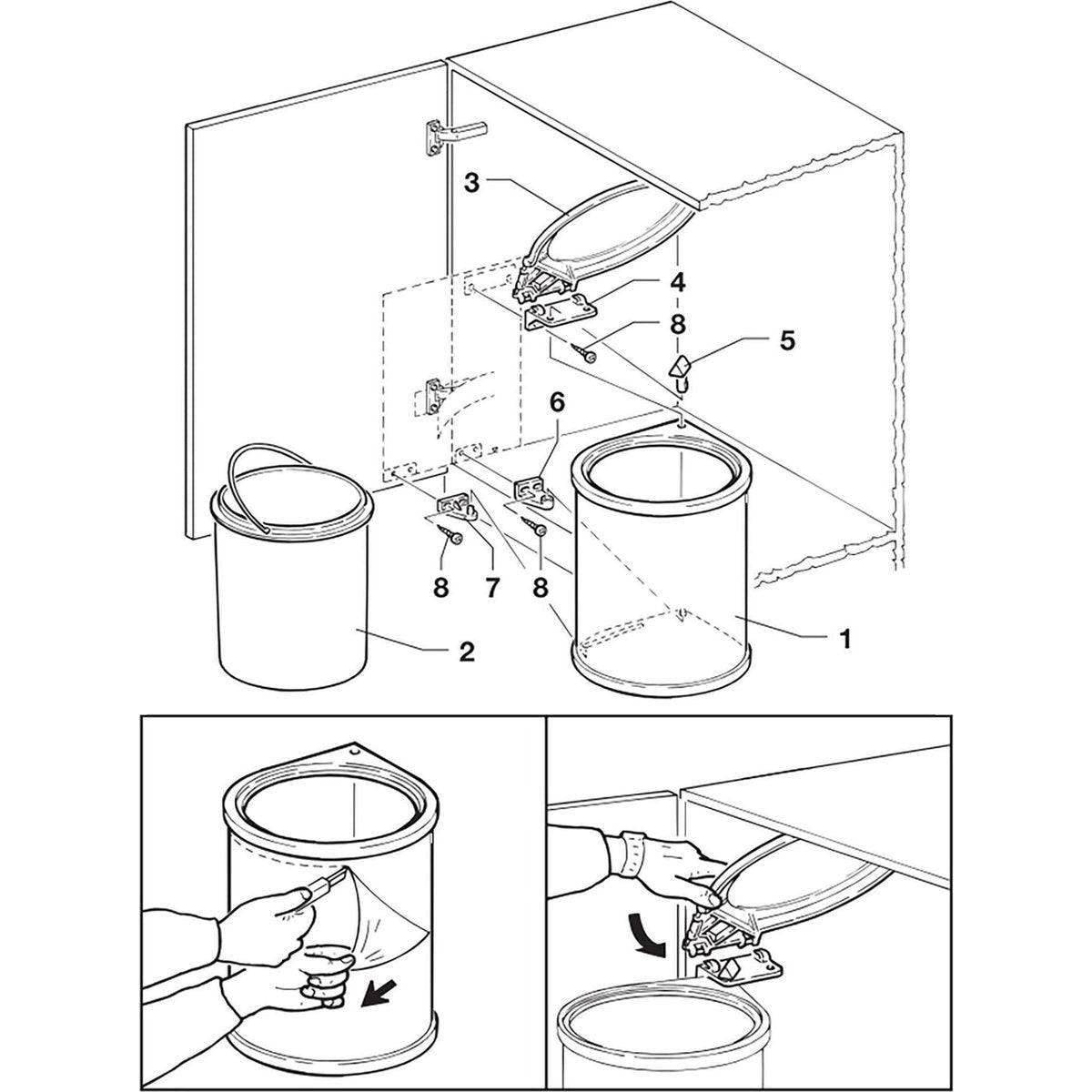 Inbouw prullenbak - Inbouw afvalemmer - Inbouw afvalbak - Inbouw vuilnisbak - 13 Liter rond Grijs