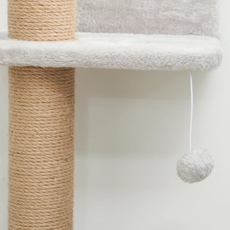 Nancy's Nicosia Krabpaal - Kattenboom - Lichtgrijs / Naturel - Pluche / Jute - ± 50 x 20 x 180 cm
