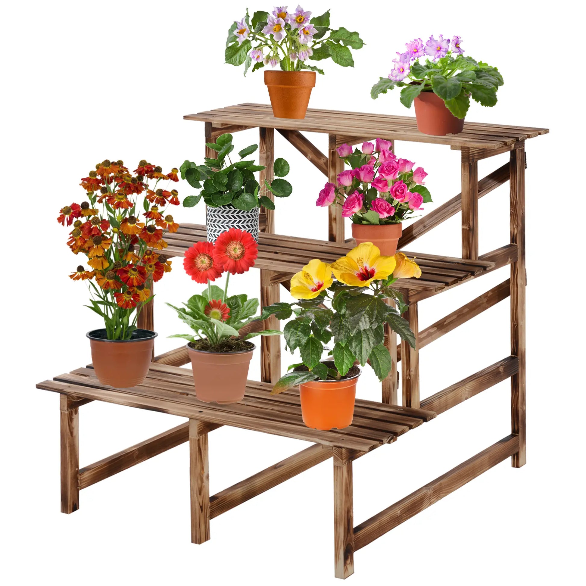 Nancy's Camp Two Plantentrap - Plantenrek - Bloemenrek - Dennenhout - ± 80 x 80 x 80 cm