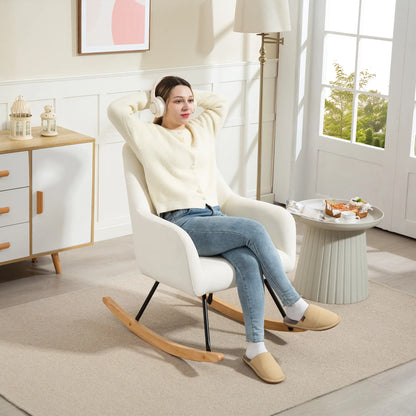 Nancy's Galatina Schommelstoel - Loungestoel - Relaxstoel - Roomwit - Fluweel