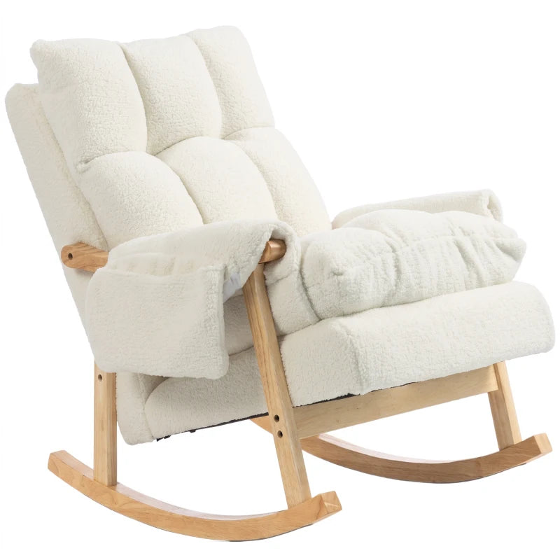 Nancy's Vandoies Schommelstoel - Relaxstoel - Twee zijvakken - Crèmewit - Flanel