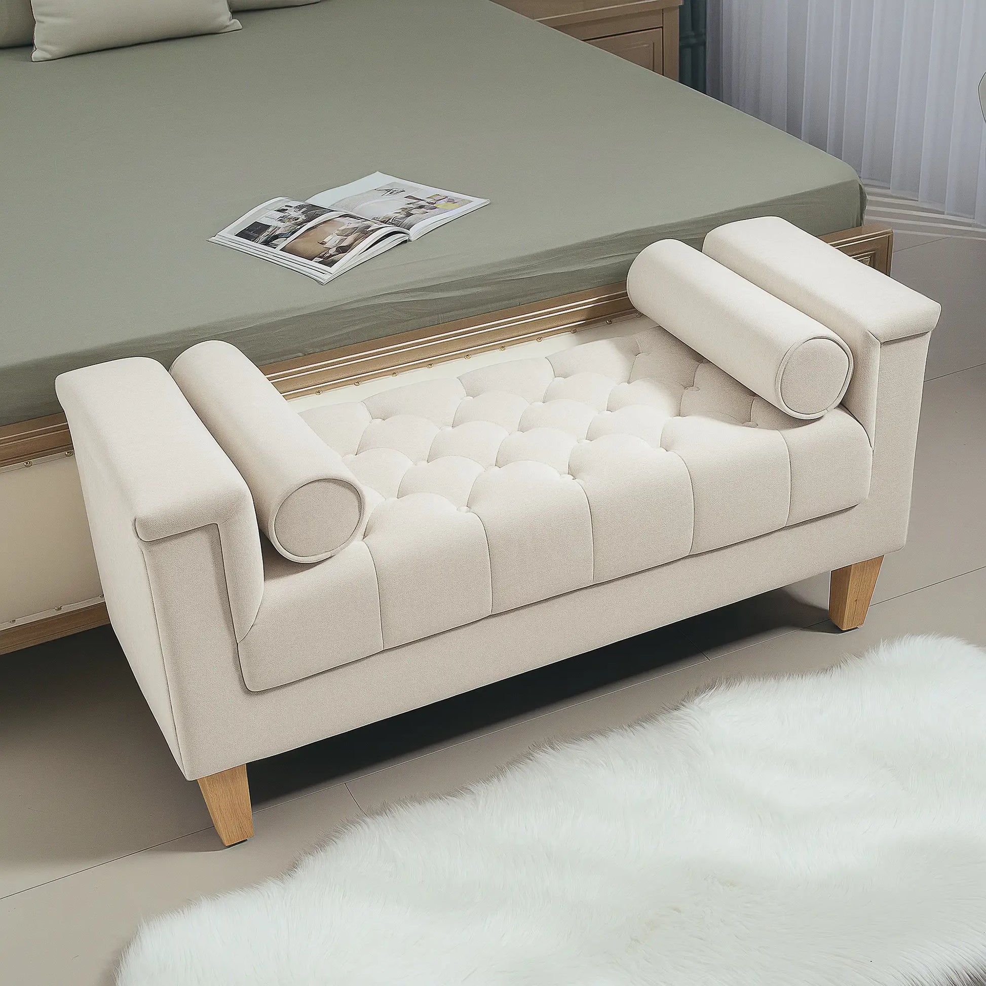 Nancy's Feteiras Bankje - Gangbankje - Zitbankje - Beige - Chenille - ± 1150 x 45 x 60 cm