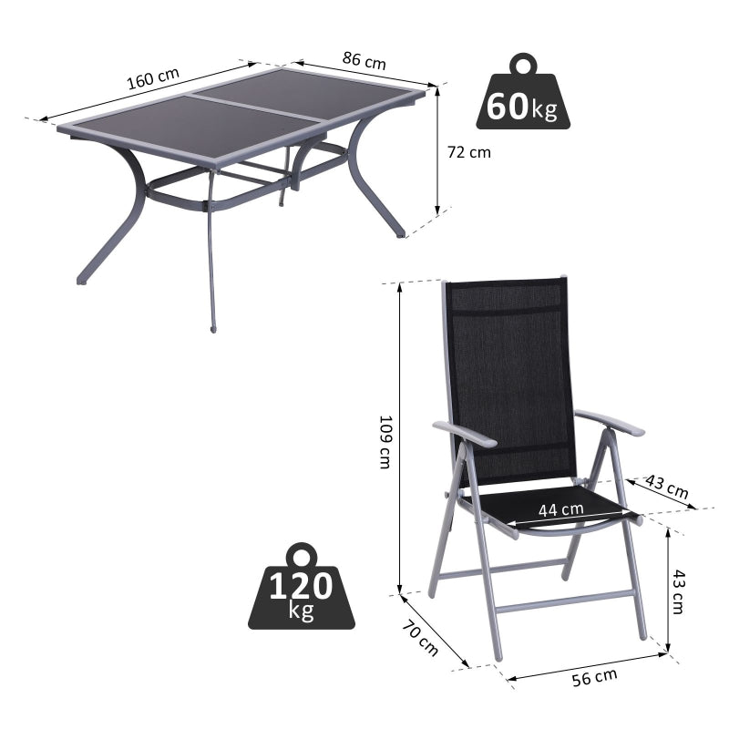 Nancy's Rouen Tuinset voor 6 personen - Tuintafel - Tuinstoelen - 7-delige set - Zwart