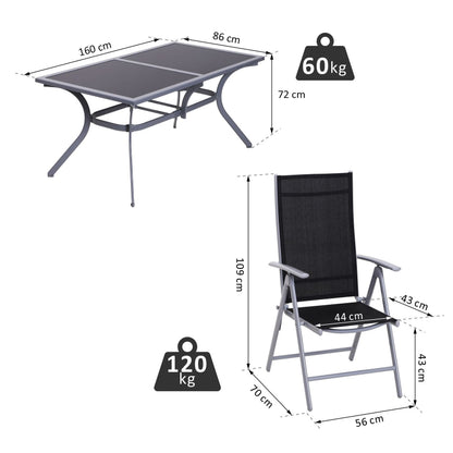 Nancy's Rouen Tuinset voor 6 personen - Tuintafel - Tuinstoelen - 7-delige set - Zwart