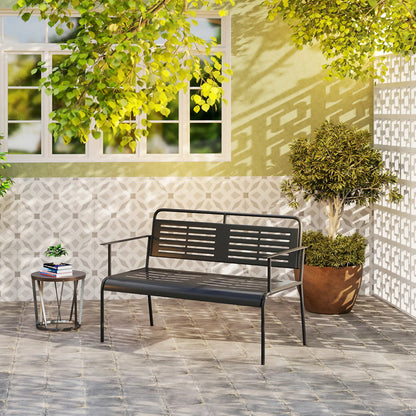 Nancy's Follo Tuinbank - Parkbank - Balkonbank - Zwart - Staal - ± 120 x 65 x 85 cm