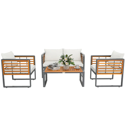 Nancy's Gavirate Loungeset - Tuinset - Tuinmeubelset - Beige / Grijs - Acaciahout
