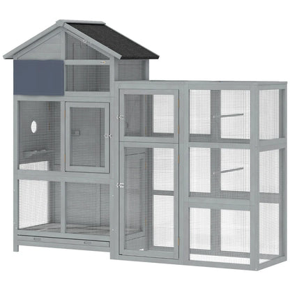 Nancy's Sonnino Vogelkooi - Buitenverblijf - Grijs - Dennenhout - ± 195 x 60 x 165 cm