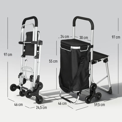 Nancy's Nesso Boodschappentrolley - Boodschappenkar - Boodschappenwagen - Zwart / Zilver - 40 Liter