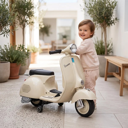 Nancy's Tolmezzo Elektrische Vespa voor Kinderen - Muziek en LED-koplamp - Afneembare zijwieltjes - Wit / Zwart