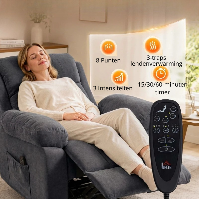 Nancy's Valmontone Massagestoel - Massagefauteuil - Relaxfauteuil - Trilmassage & Warmte - Volledig Verstelbaar - Grijs - Chenille