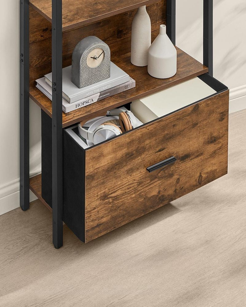 Nancy's Mergozzo Boekenkast - Opbergkast - Vitrinekast - Vintage Bruin / Zwart - ± 60 x 25 x 165 cm