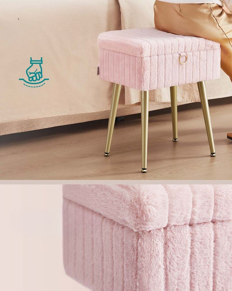 Nancy's Ospedaletto Make-Up Krukje - Hocker - Make Up Tafel Kruk met Opbergruimte - Roze - 30 x 40 x 50 cm