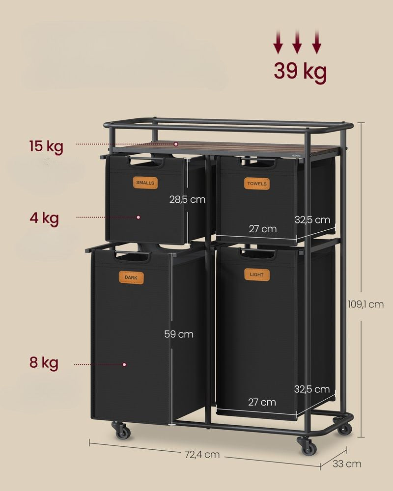 Nancy's Nave Wasmand - Wassorteerder - Wasbox - Zwart / Bruin - 150 Liter
