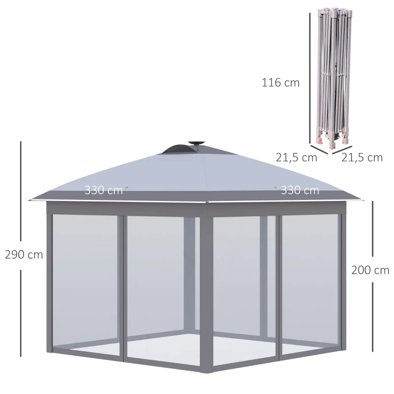 Nancy's Pacos Paviljoen - Party Tent - Tuin Paviljoen - Met LED Verlichting - Grijs - ± 330 x 330 x 290 cm