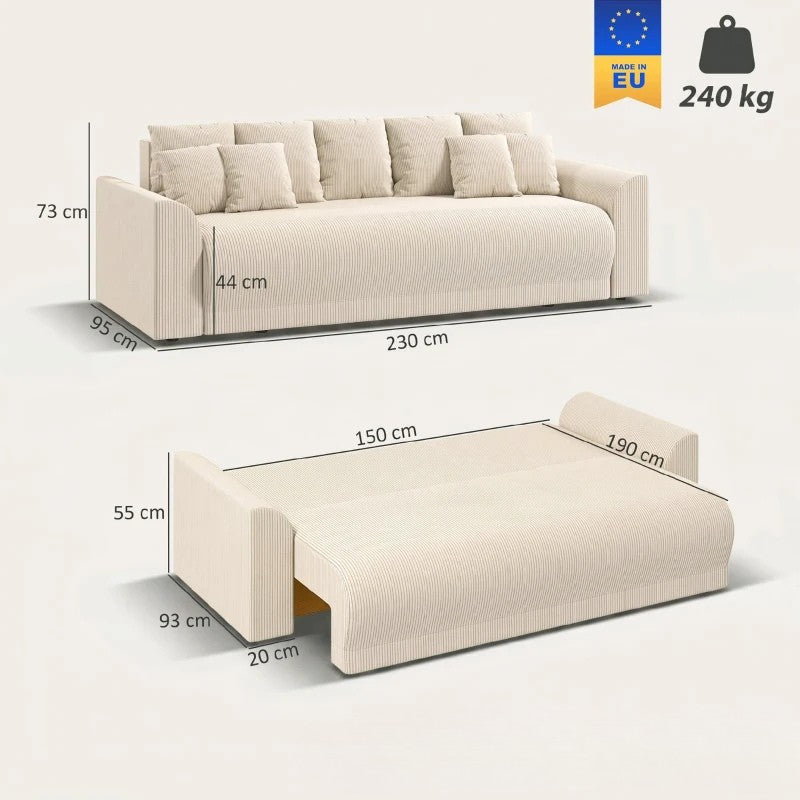 Nancy's Staffolo Slaapbank - Ligbank - Logeerbed - Beige - Corduroy