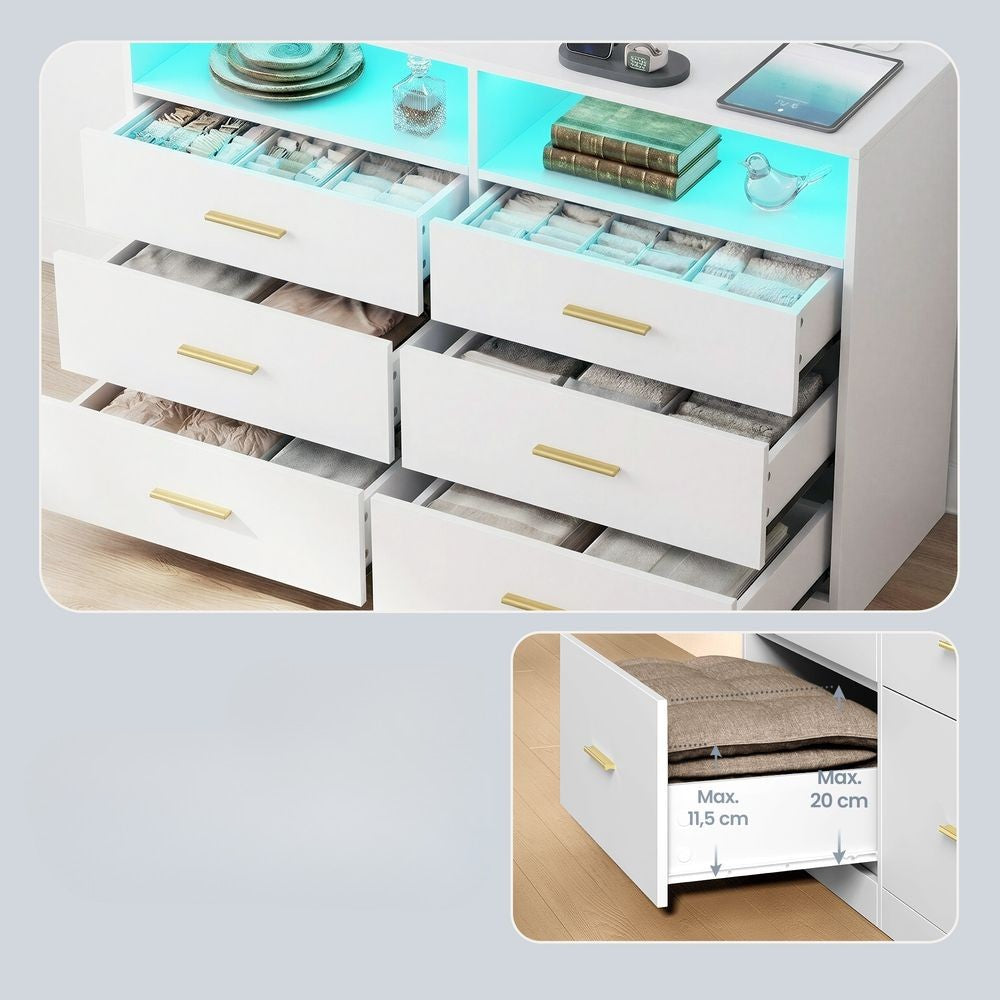 Nancy's Strongoli Commode - Ladekast - Opbergkast - LED-Verlichting - Wit - ± 120 x 40 x 80 cm