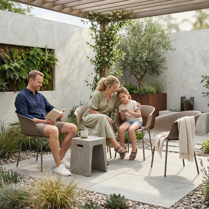 Nancy's Scanno Tuinstoelen - Set van 4 - Terrasstoelen - Ergonomisch - Bruin- Staal / Kunststof