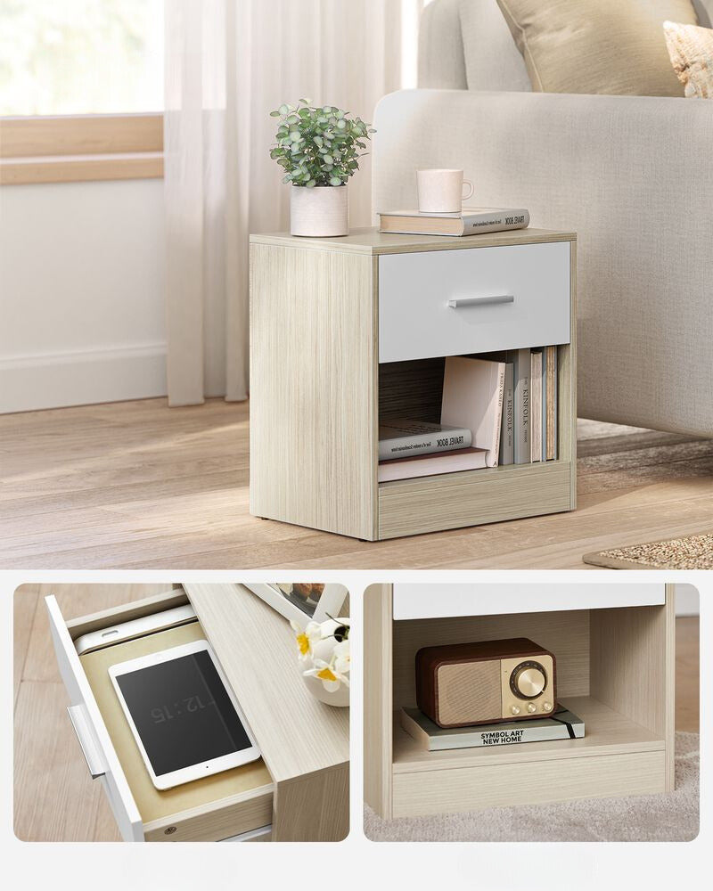 Nancy's Askern Nachtkastje Beige - Wit - Bijzettafel met lade - Modern - ± 40 x 30 x 40 cm