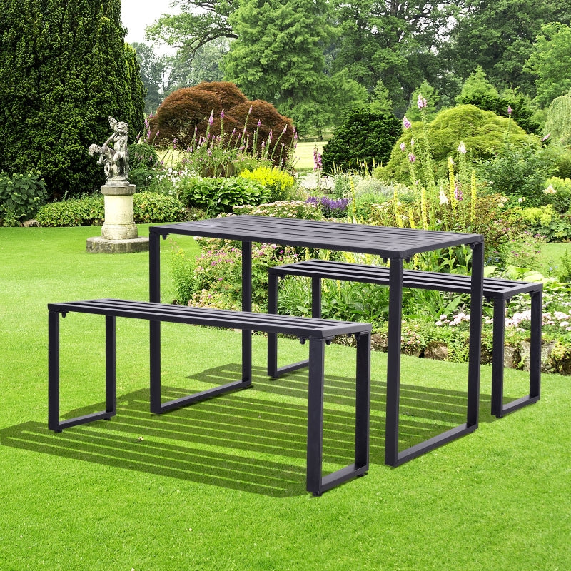 Nancy's Hermiston Garden Set - Party Set - Beer Benches - 3-Piece - Seating Area - Table - 2 Benches - Metal - Black - 110 x 55 x 70 cm