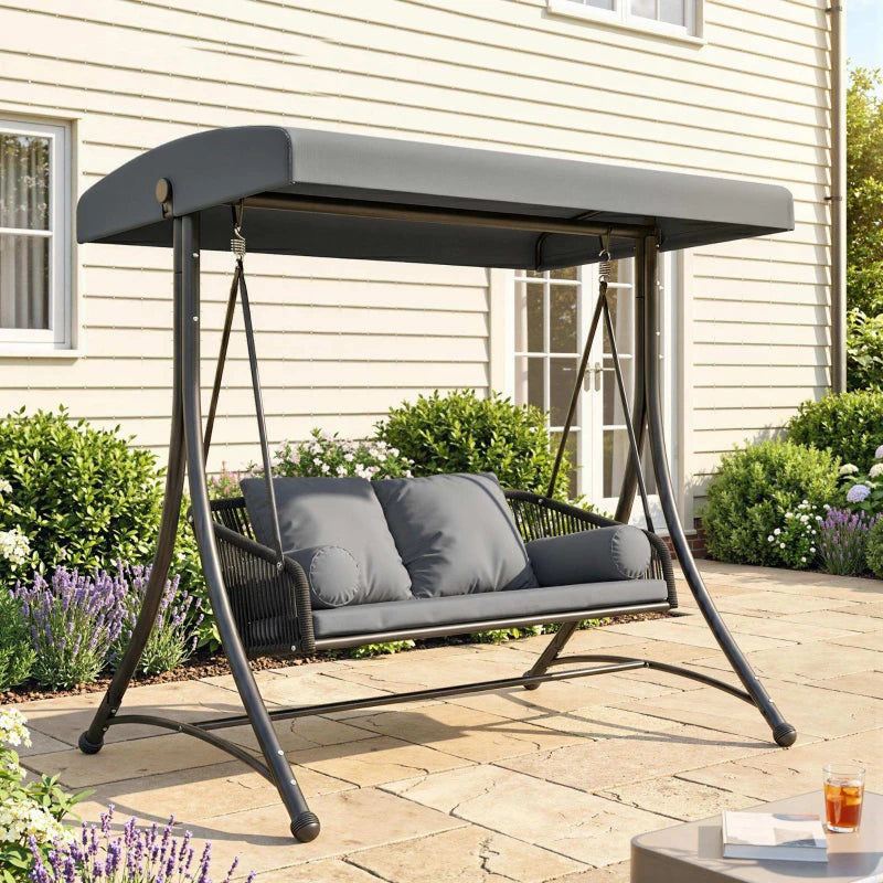 Nancy's Sorso Schommelbank - Tuinschommel - Hollywood Schommel - Verstelbaar Zonnescherm - Grijs / Zwart - ± 180 x 120 x 170 cm