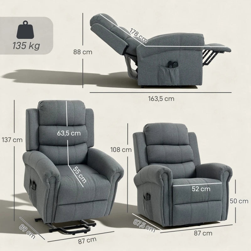 Nancy's Pomarico Sta op Stoel - Seniorenstoel - Relaxfauteuil - Massagestoel - Grijs - Linnen