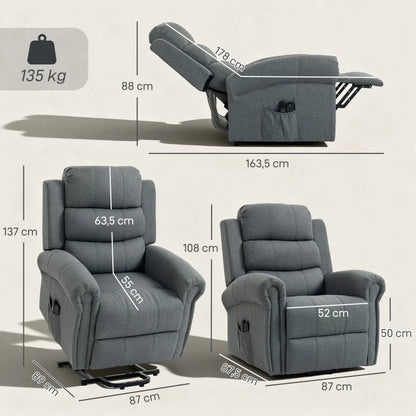 Nancy's Pomarico Sta op Stoel - Seniorenstoel - Relaxfauteuil - Massagestoel - Grijs - Linnen