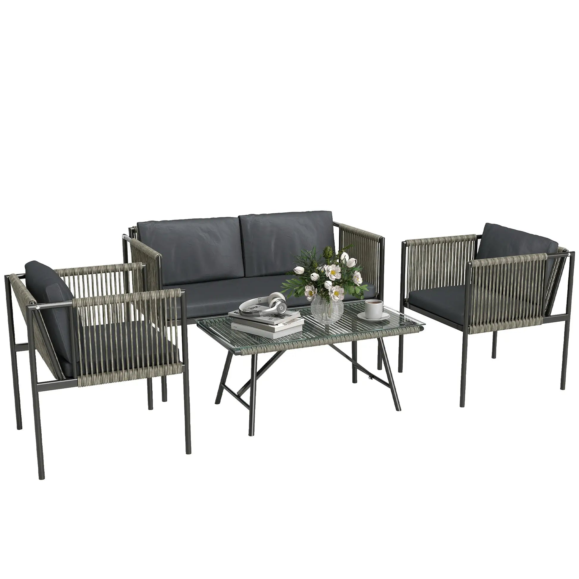 Nancy's Fondo Loungeset - Tuinset - Grijs / Zwart - Rotan