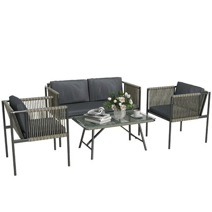 Nancy's Fondo Loungeset - Tuinset - Grijs / Zwart - Rotan