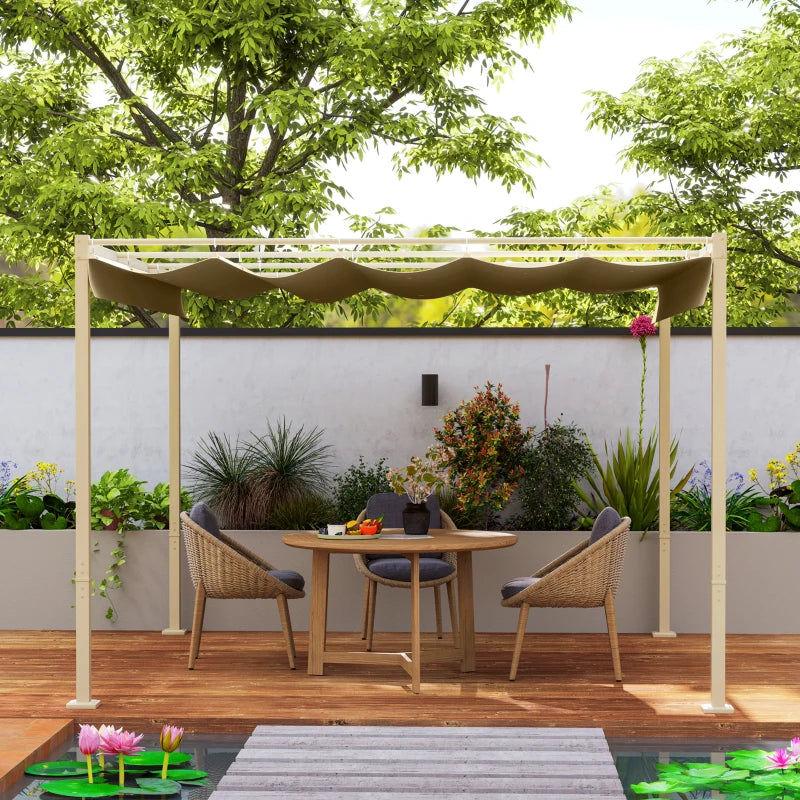 Nancy's Subbiano Pergola - Tuinpaviljoen - Intrekbaar dak - UPF30+-bescherming - Kaki - ± 300 x 300 x 220 cm